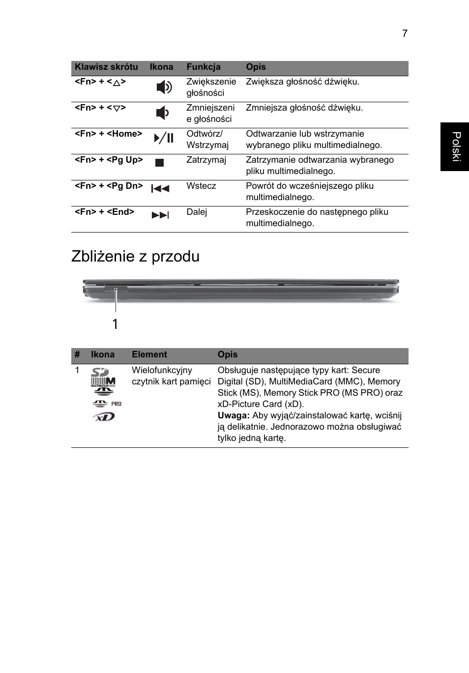 Zbliżenie z przodu | Acer Aspire 5745Z User Manual | Page 139 / 326