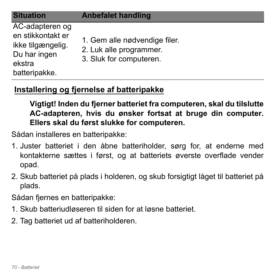 Installering og fjernelse af batteripakke | Acer Aspire V5-551G User Manual | Page 1048 / 3584