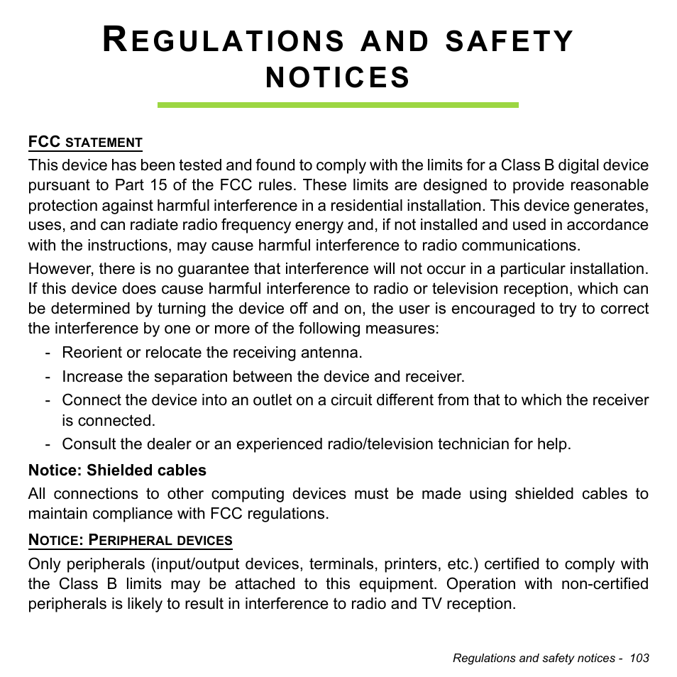 Regulations and safety notices, Egulations, Safety | Notices | Acer Aspire V5-551G User Manual | Page 105 / 3584