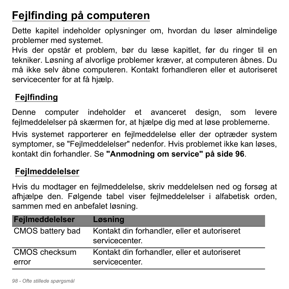 Fejlfinding på computeren, Fejlfinding, Fejlmeddelelser | Fejlfinding fejlmeddelelser | Acer Aspire V5-551G User Manual | Page 1076 / 3584