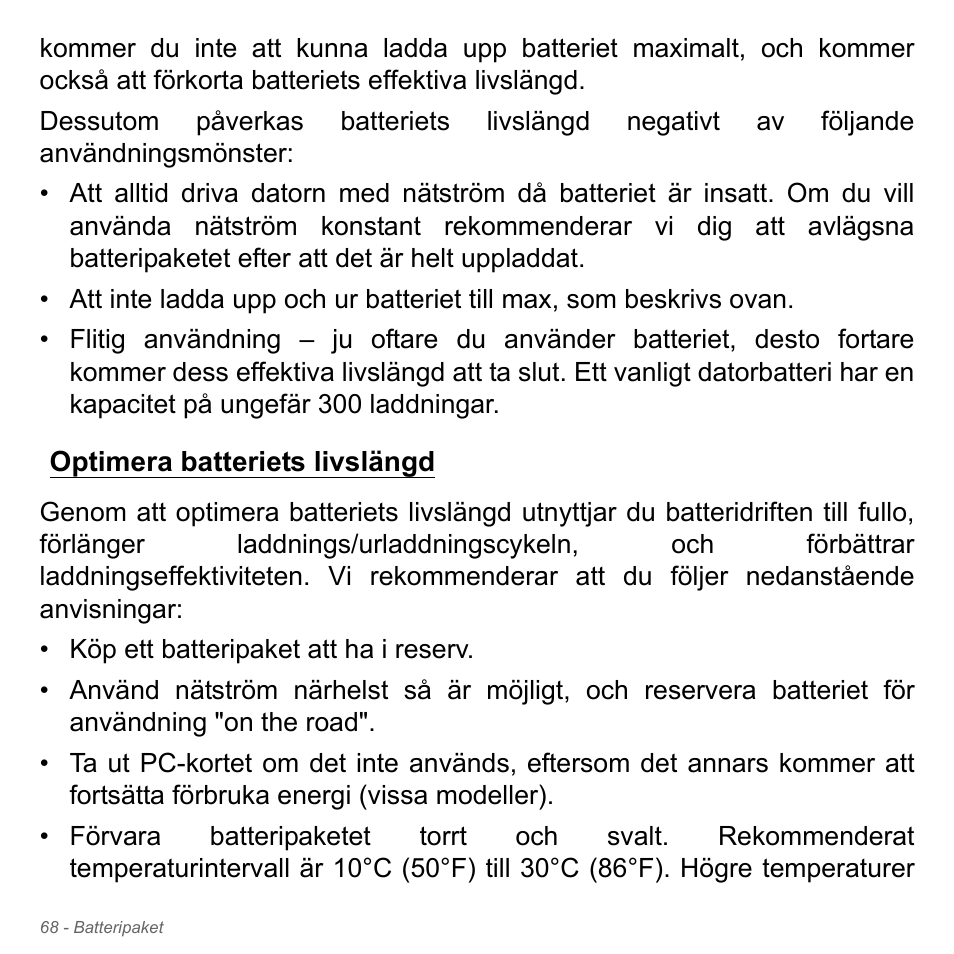 Optimera batteriets livslängd | Acer Aspire V5-551G User Manual | Page 1162 / 3584