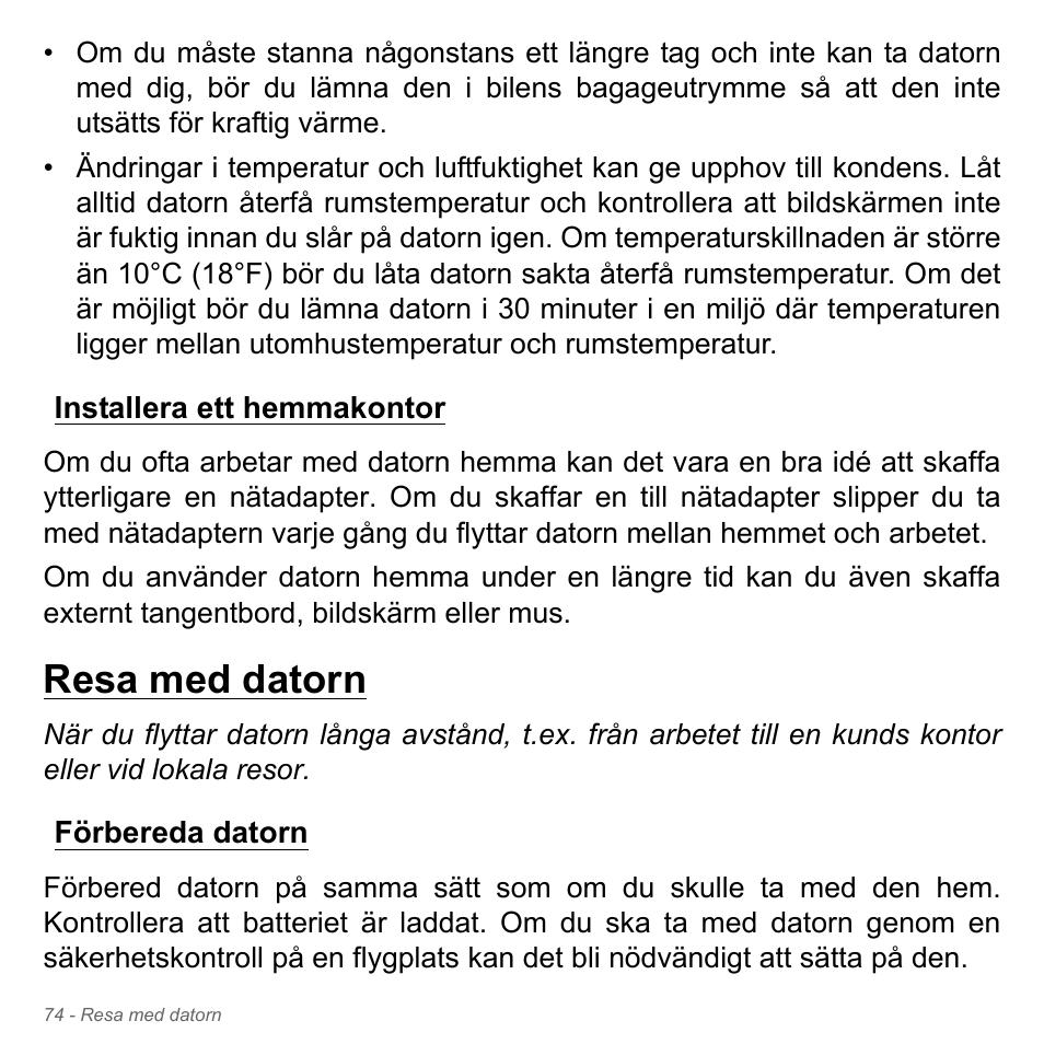 Installera ett hemmakontor, Resa med datorn, Förbereda datorn | Acer Aspire V5-551G User Manual | Page 1168 / 3584