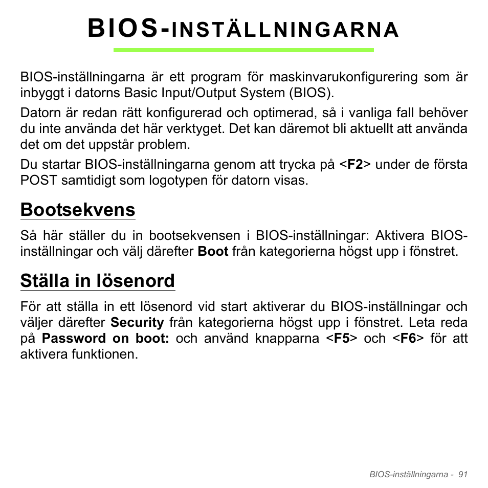 Bios-inställningarna, Bootsekvens, Ställa in lösenord | Bootsekvens ställa in lösenord, Bios, Inställningarna | Acer Aspire V5-551G User Manual | Page 1185 / 3584