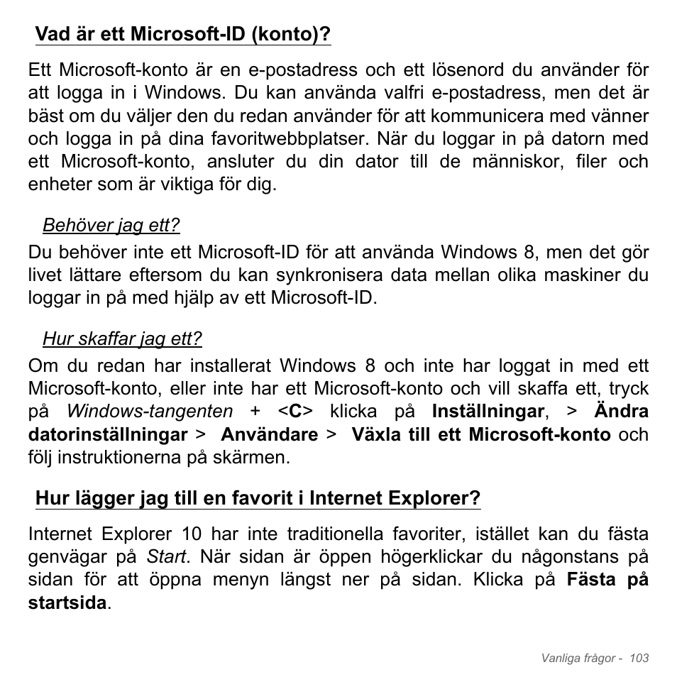 Vad är ett microsoft-id (konto), Hur lägger jag till en favorit i internet explorer | Acer Aspire V5-551G User Manual | Page 1197 / 3584