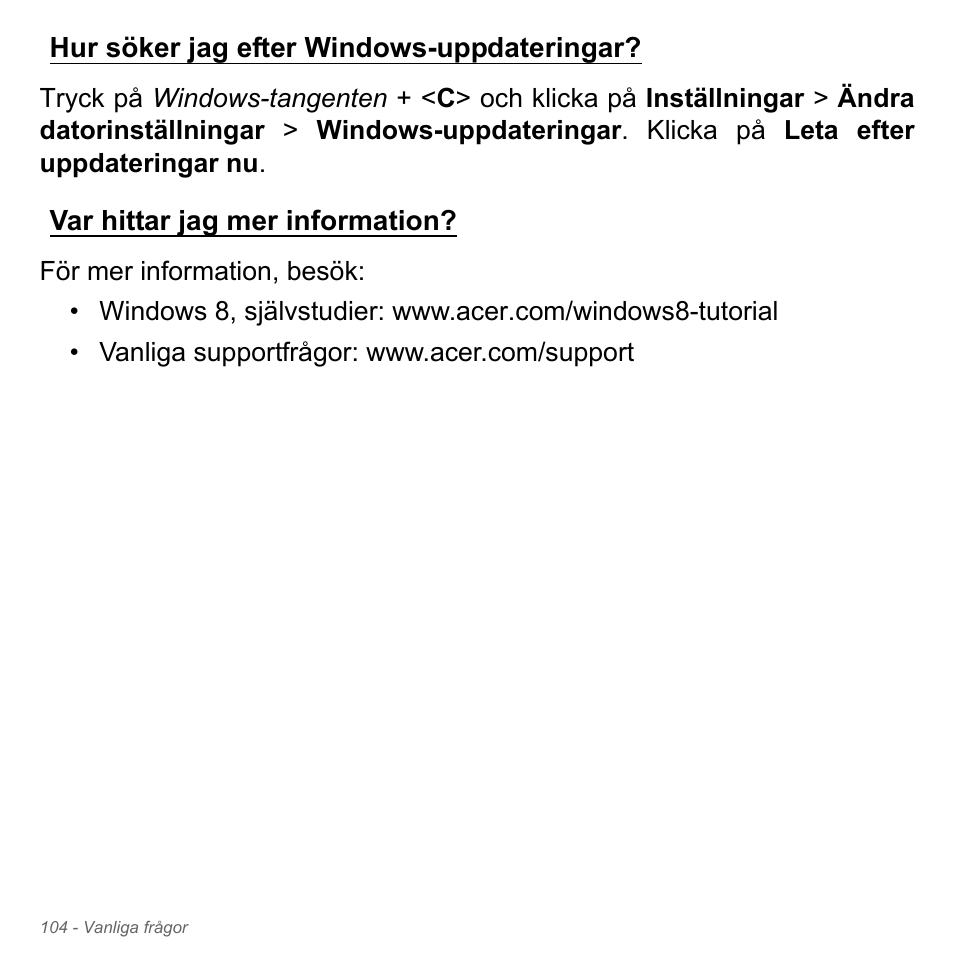 Hur söker jag efter windows-uppdateringar, Var hittar jag mer information | Acer Aspire V5-551G User Manual | Page 1198 / 3584