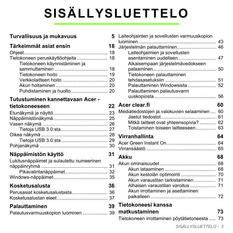 Sisällysluettelo | Acer Aspire V5-551G User Manual | Page 1211 / 3584