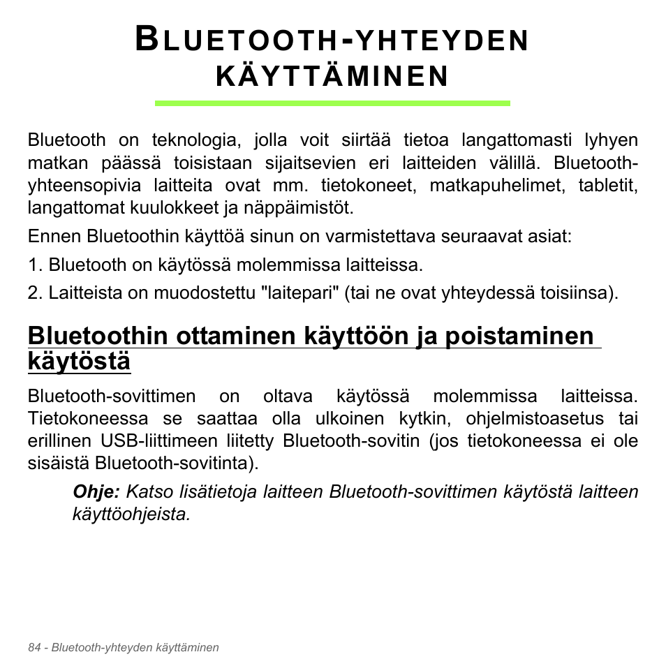 Bluetooth-yhteyden käyttäminen, Luetooth, Yhteyden | Käyttäminen | Acer Aspire V5-551G User Manual | Page 1292 / 3584