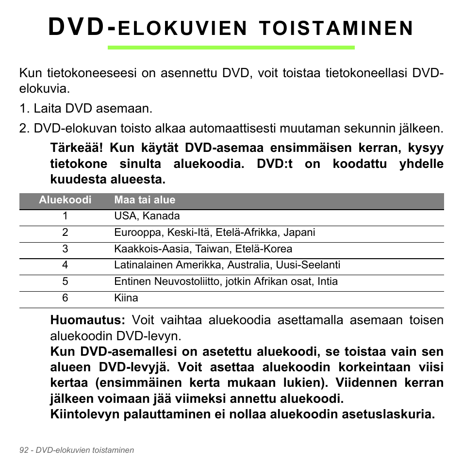 Dvd-elokuvien toistaminen, Elokuvien, Toistaminen | Acer Aspire V5-551G User Manual | Page 1300 / 3584