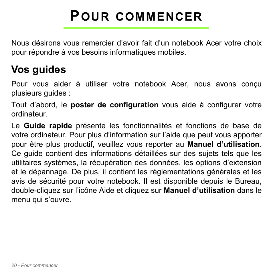 Pour commencer, Vos guides, Commencer | Acer Aspire V5-551G User Manual | Page 134 / 3584