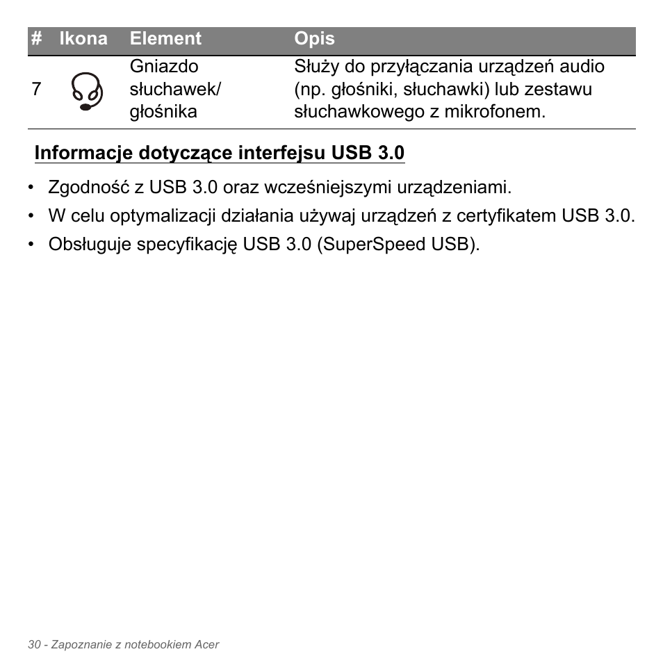 Informacje dotyczące interfejsu usb 3.0 | Acer Aspire V5-551G User Manual | Page 1490 / 3584