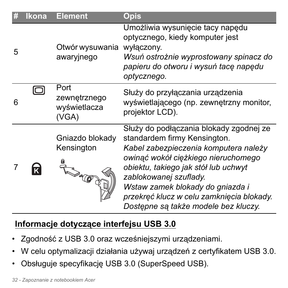 Informacje dotyczące interfejsu usb 3.0 | Acer Aspire V5-551G User Manual | Page 1492 / 3584