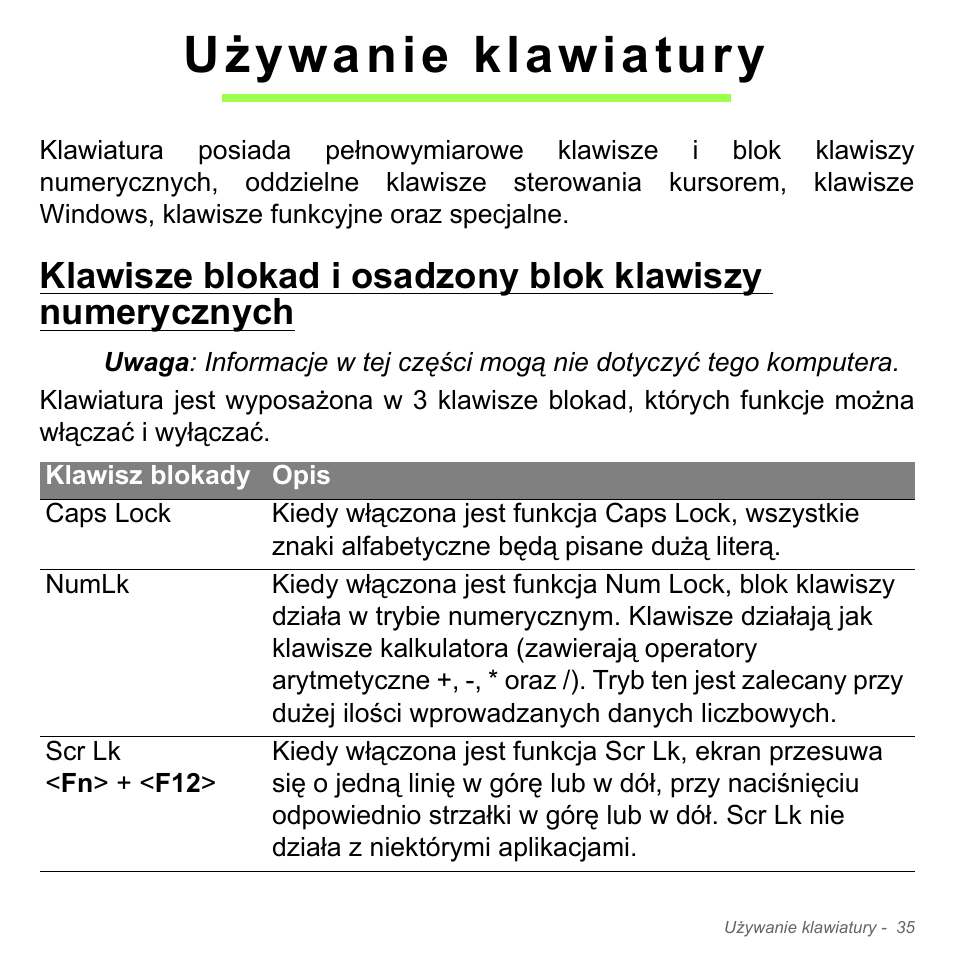 Używanie klawiatury | Acer Aspire V5-551G User Manual | Page 1495 / 3584