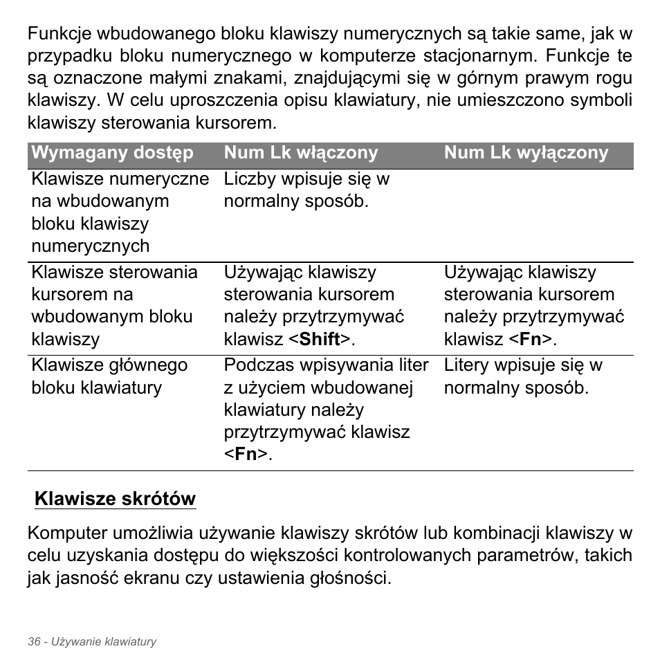 Klawisze skrótów | Acer Aspire V5-551G User Manual | Page 1496 / 3584