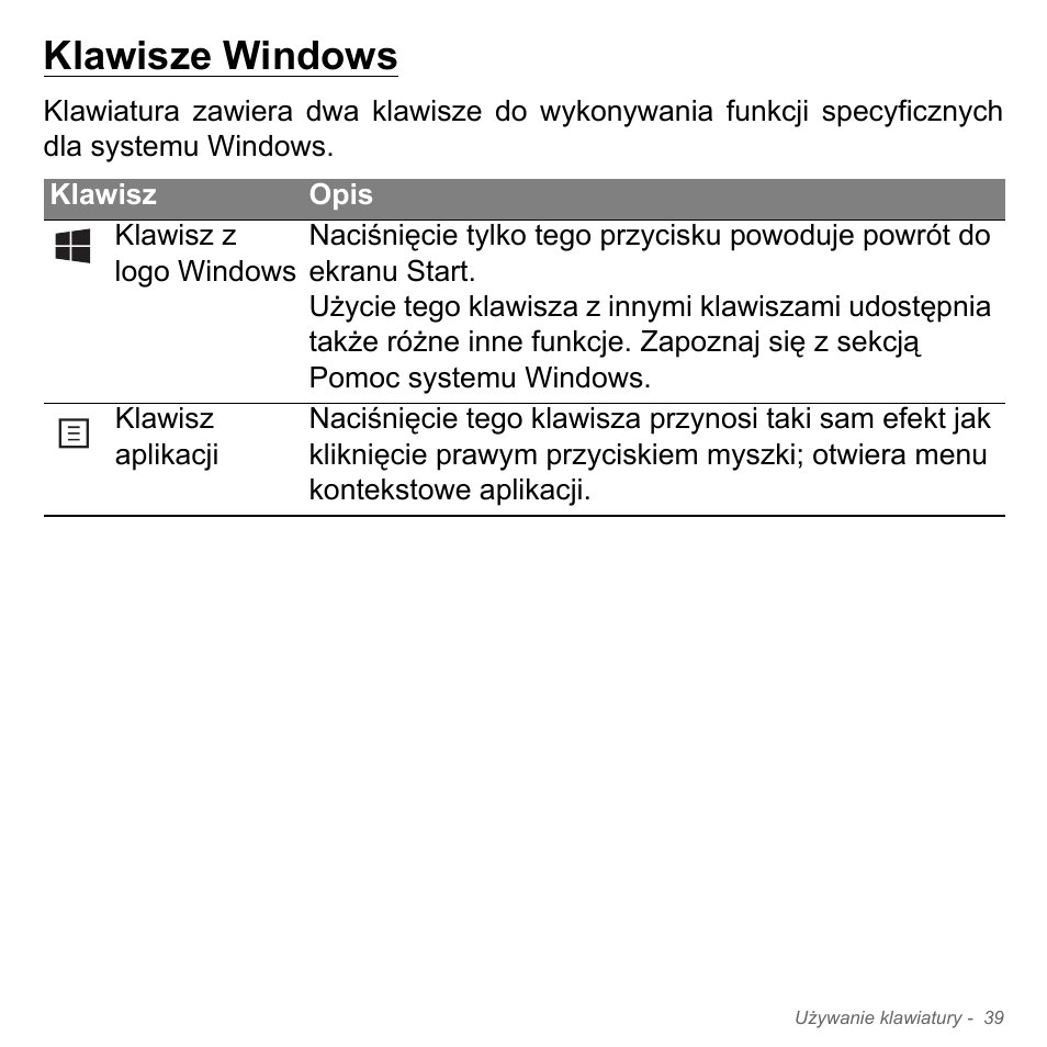 Klawisze windows | Acer Aspire V5-551G User Manual | Page 1499 / 3584