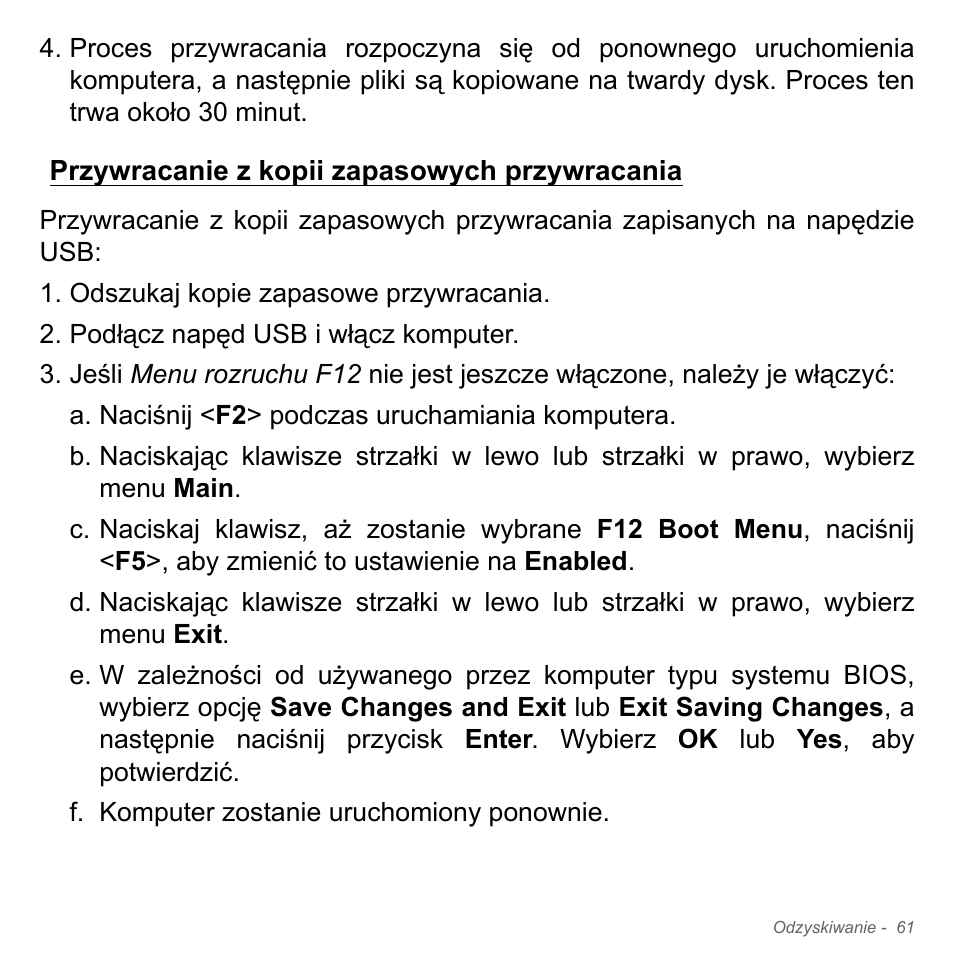 Przywracanie z kopii zapasowych przywracania | Acer Aspire V5-551G User Manual | Page 1521 / 3584