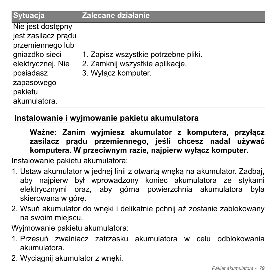 Instalowanie i wyjmowanie pakietu akumulatora | Acer Aspire V5-551G User Manual | Page 1539 / 3584