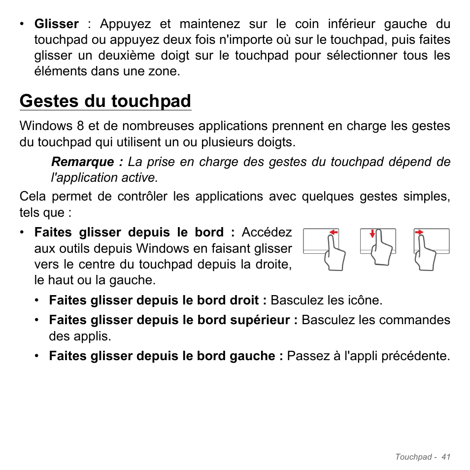 Gestes du touchpad | Acer Aspire V5-551G User Manual | Page 155 / 3584