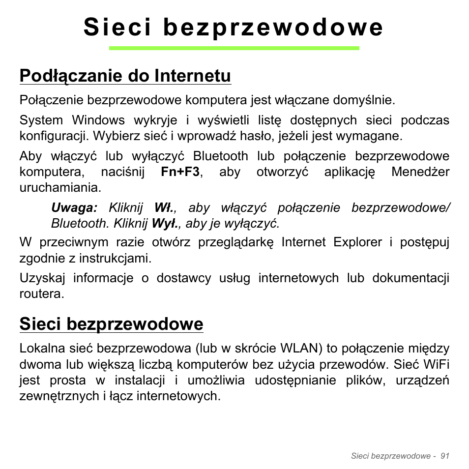 Sieci bezprzewodowe, Podłączanie do internetu, Podłączanie do internetu sieci bezprzewodowe | Acer Aspire V5-551G User Manual | Page 1551 / 3584