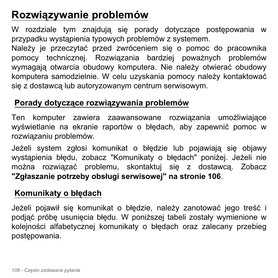 Rozwiązywanie problemów, Porady dotyczące rozwiązywania problemów, Komunikaty o błędach | Acer Aspire V5-551G User Manual | Page 1568 / 3584