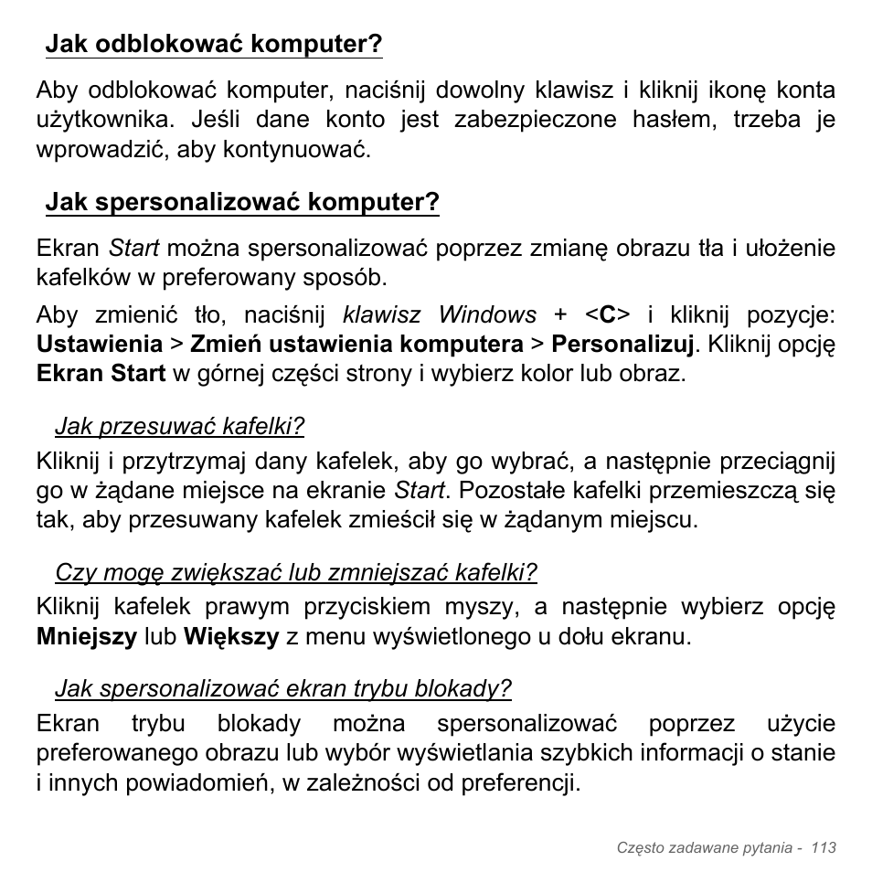 Jak odblokować komputer, Jak spersonalizować komputer | Acer Aspire V5-551G User Manual | Page 1573 / 3584