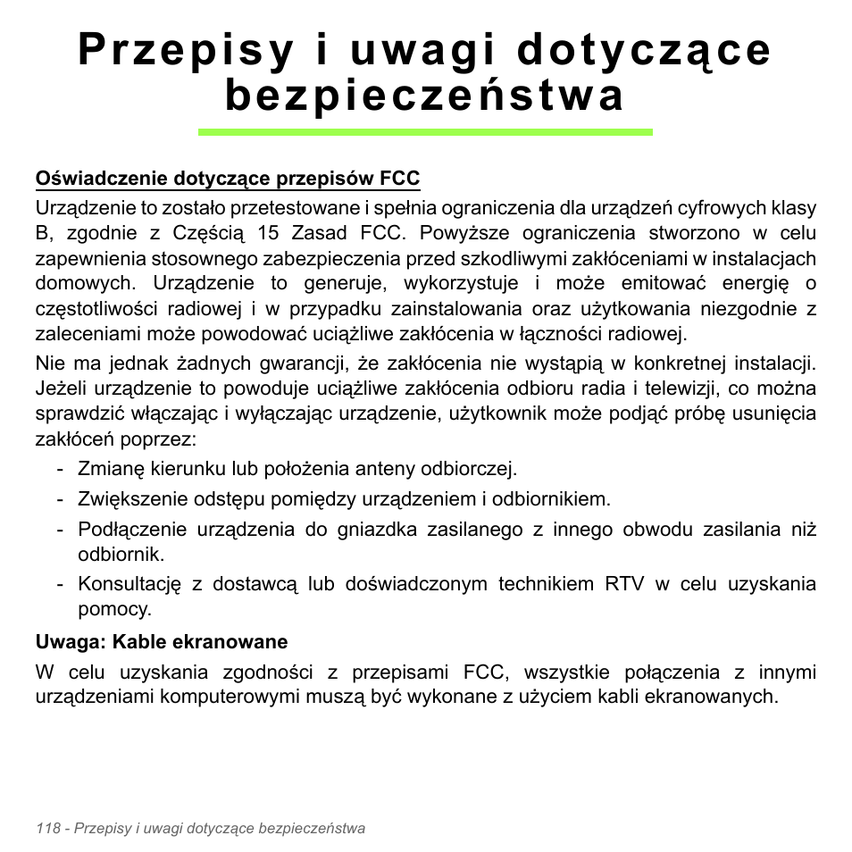 Przepisy i uwagi dotyczące bezpieczeństwa | Acer Aspire V5-551G User Manual | Page 1578 / 3584