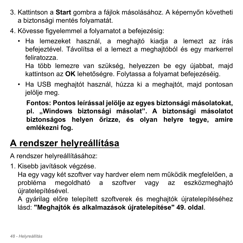 A rendszer helyreállítása | Acer Aspire V5-551G User Manual | Page 1636 / 3584