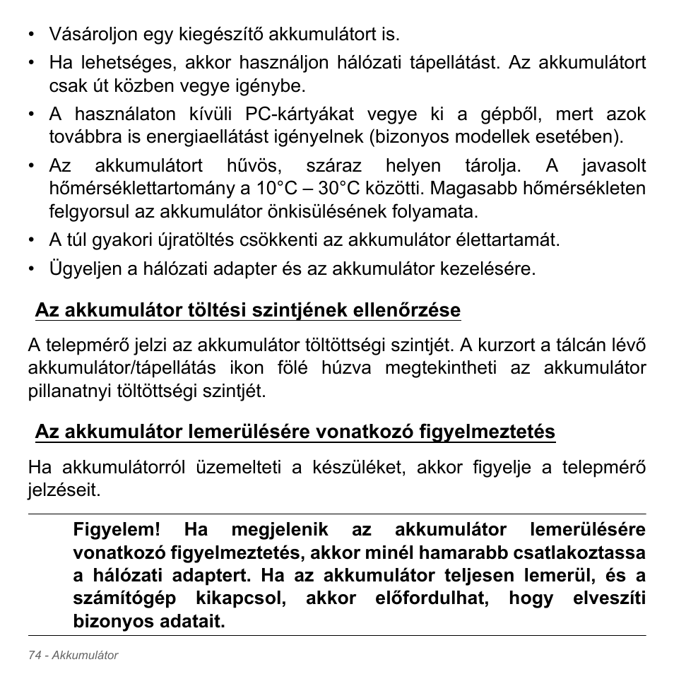 Az akkumulátor töltési szintjének ellenőrzése | Acer Aspire V5-551G User Manual | Page 1662 / 3584