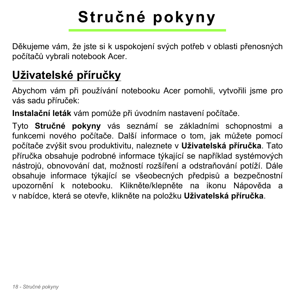 Stručné pokyny, Uživatelské příručky | Acer Aspire V5-551G User Manual | Page 1730 / 3584