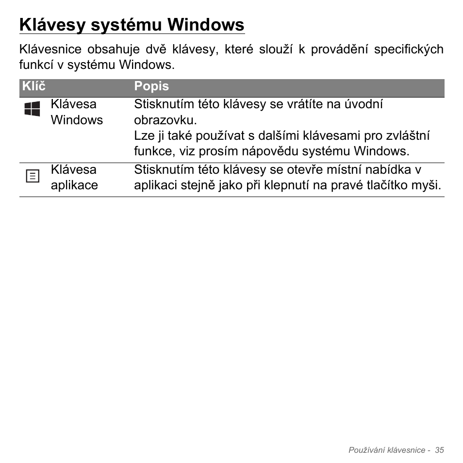 Klávesy systému windows | Acer Aspire V5-551G User Manual | Page 1747 / 3584