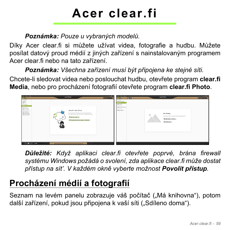 Acer clear.fi, Procházení médií a fotografií | Acer Aspire V5-551G User Manual | Page 1771 / 3584