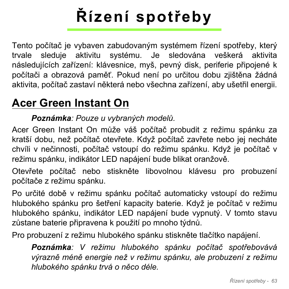 Řízení spotřeby, Acer green instant on | Acer Aspire V5-551G User Manual | Page 1775 / 3584