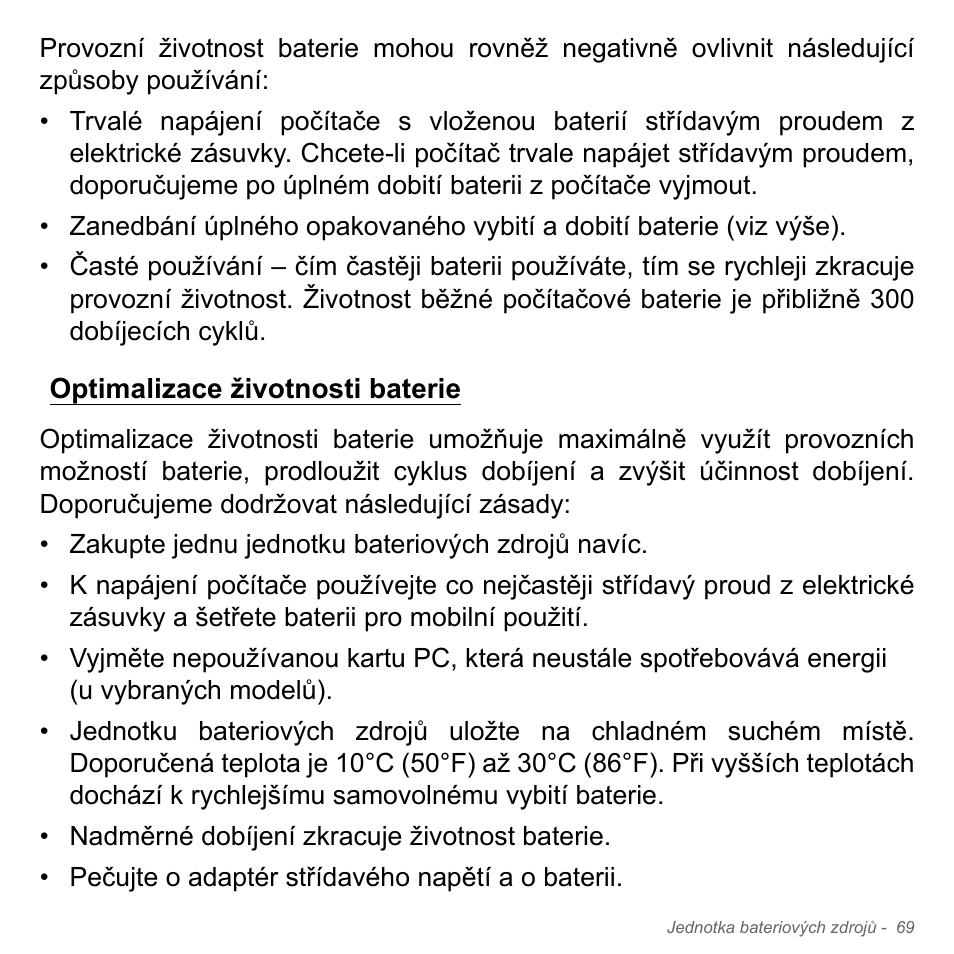 Optimalizace životnosti baterie | Acer Aspire V5-551G User Manual | Page 1781 / 3584