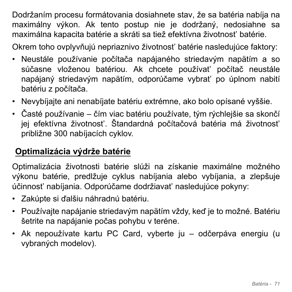 Optimalizácia výdrže batérie | Acer Aspire V5-551G User Manual | Page 1899 / 3584