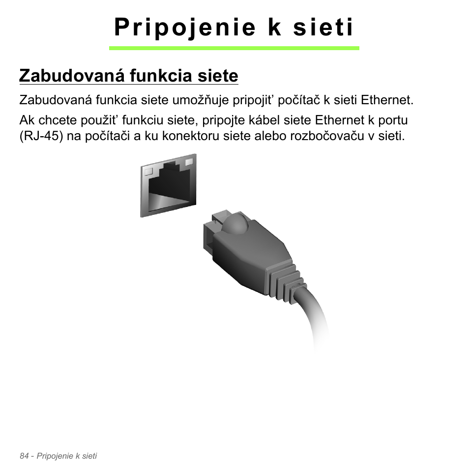 Pripojenie k sieti, Zabudovaná funkcia siete | Acer Aspire V5-551G User Manual | Page 1912 / 3584