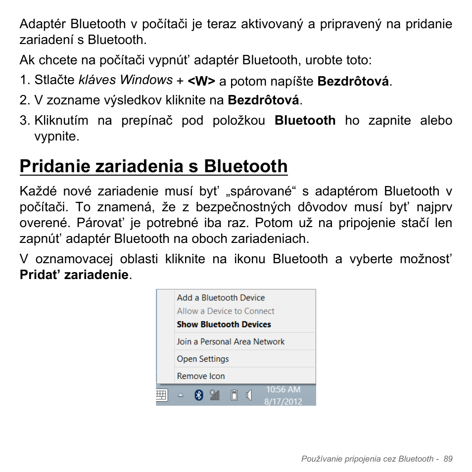 Pridanie zariadenia s bluetooth | Acer Aspire V5-551G User Manual | Page 1917 / 3584