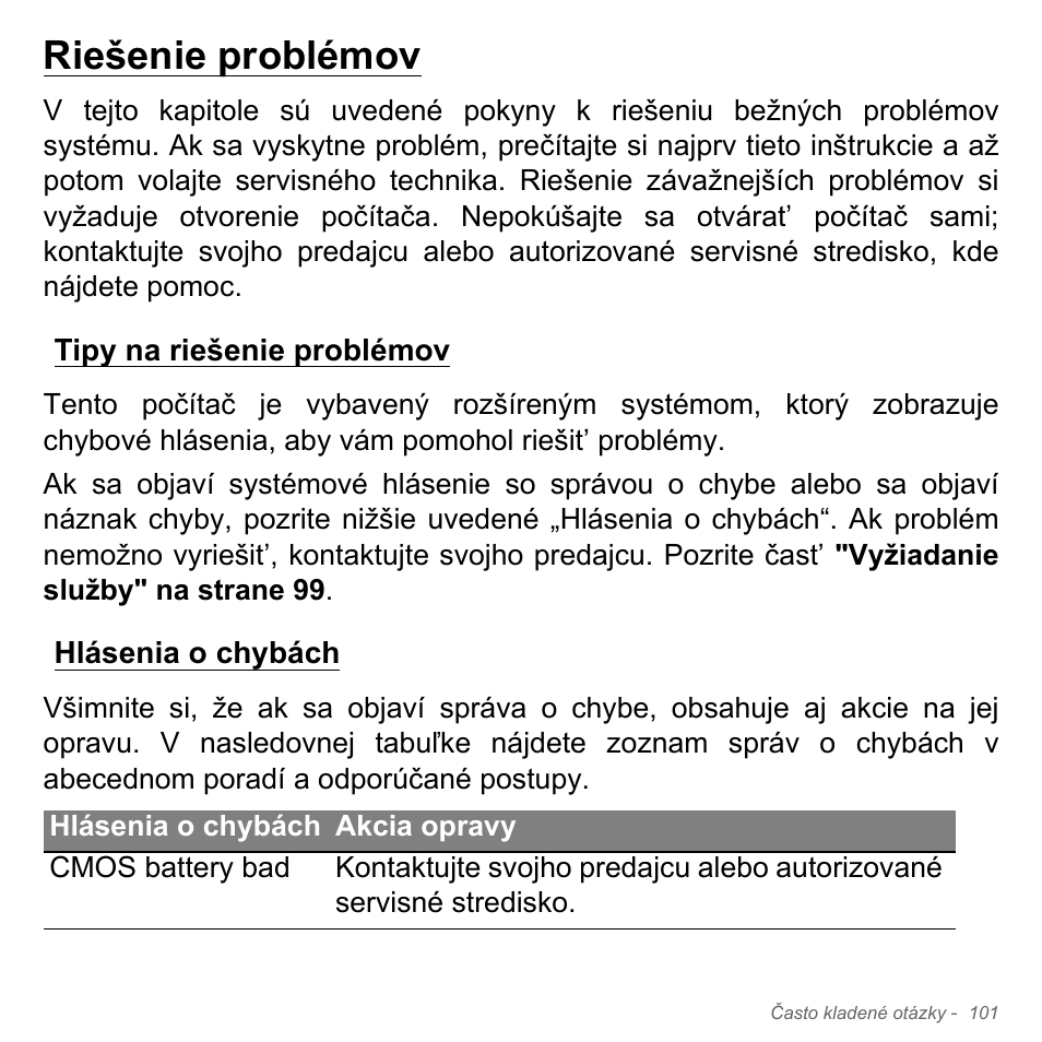 Riešenie problémov, Tipy na riešenie problémov, Hlásenia o chybách | Tipy na riešenie problémov hlásenia o chybách | Acer Aspire V5-551G User Manual | Page 1929 / 3584