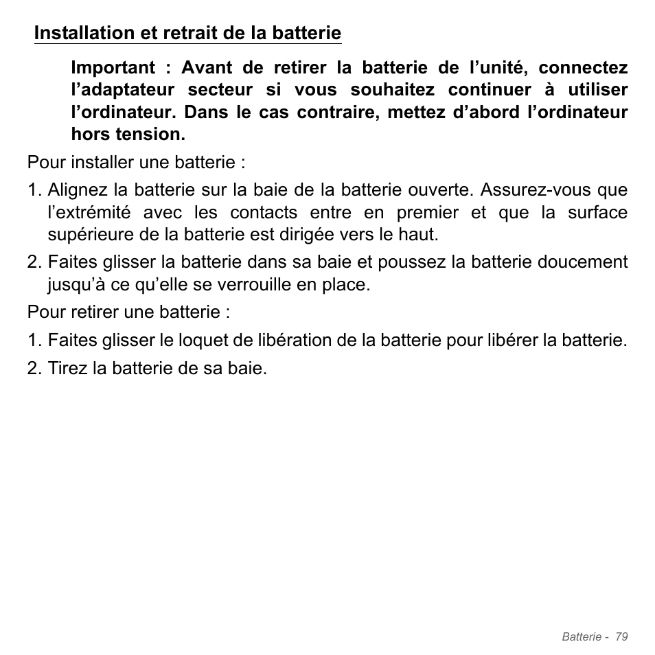 Installation et retrait de la batterie | Acer Aspire V5-551G User Manual | Page 193 / 3584