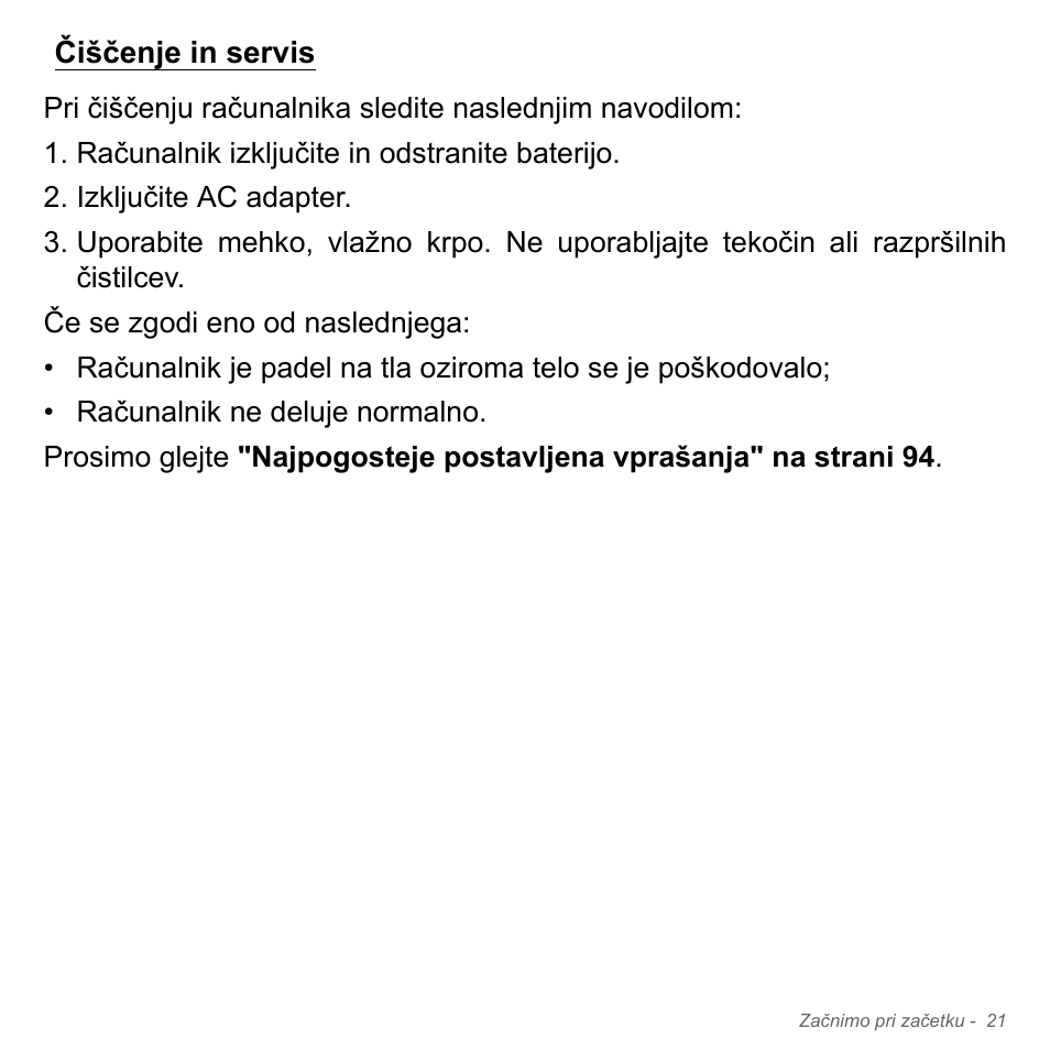 Čiščenje in servis | Acer Aspire V5-551G User Manual | Page 1969 / 3584