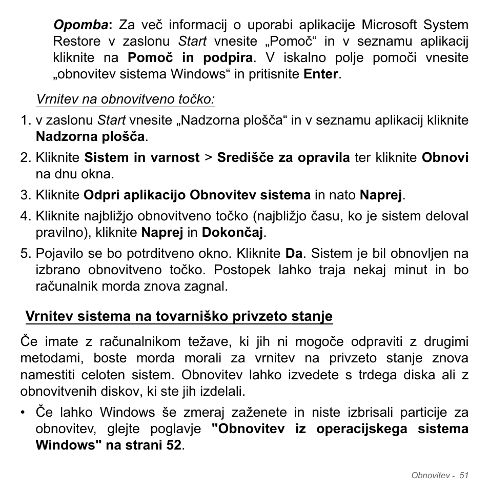 Vrnitev sistema na tovarniško privzeto stanje | Acer Aspire V5-551G User Manual | Page 1999 / 3584