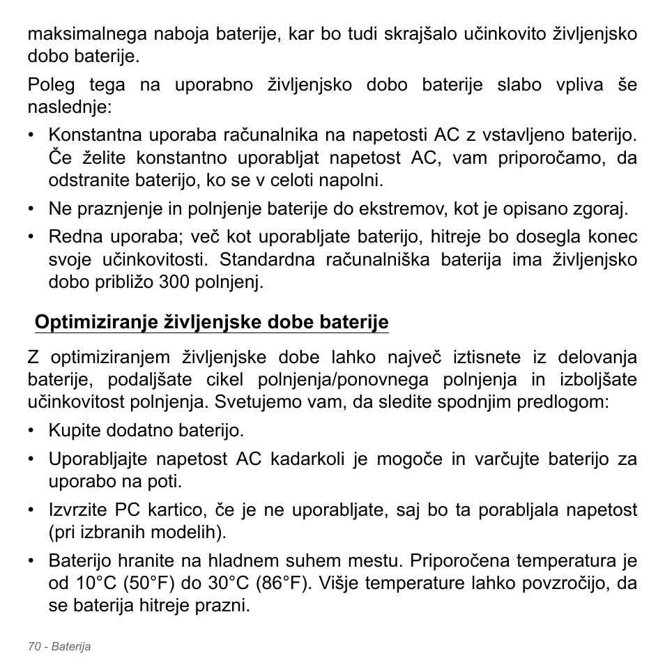Optimiziranje življenjske dobe baterije | Acer Aspire V5-551G User Manual | Page 2018 / 3584