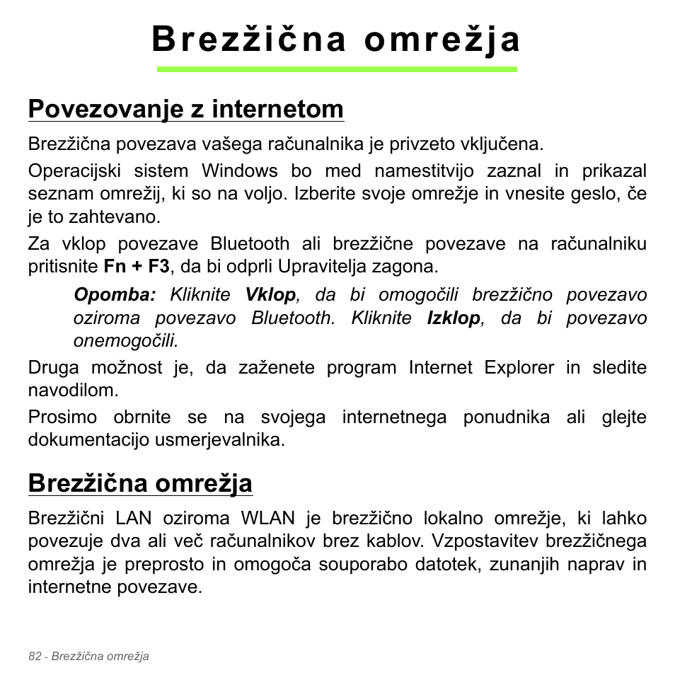 Brezžična omrežja, Povezovanje z internetom, Povezovanje z internetom brezžična omrežja | Acer Aspire V5-551G User Manual | Page 2030 / 3584