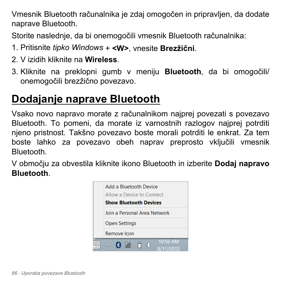 Dodajanje naprave bluetooth | Acer Aspire V5-551G User Manual | Page 2034 / 3584