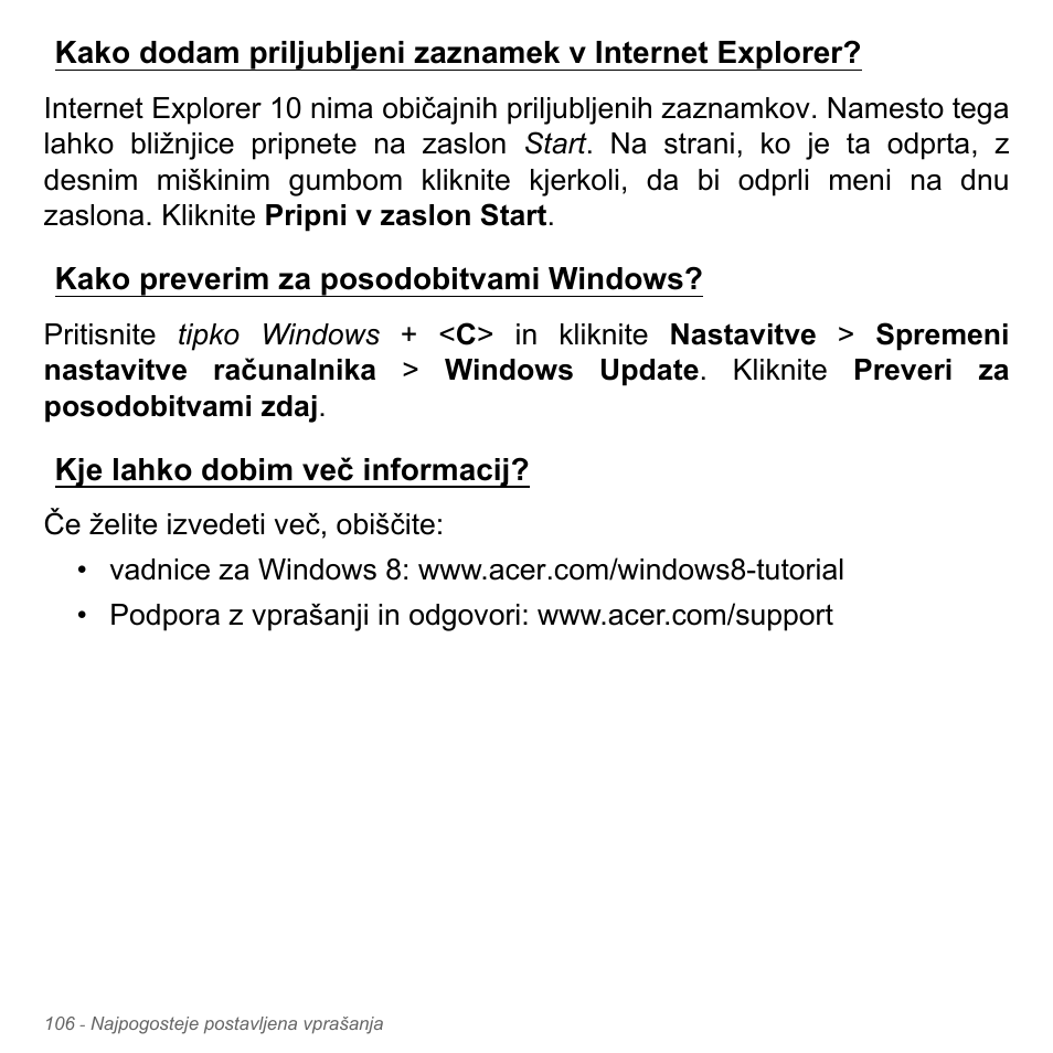 Kako preverim za posodobitvami windows, Kje lahko dobim več informacij | Acer Aspire V5-551G User Manual | Page 2054 / 3584