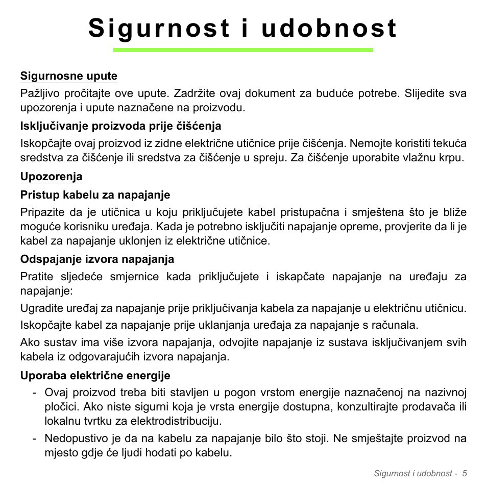 Sigurnost i udobnost | Acer Aspire V5-551G User Manual | Page 2069 / 3584