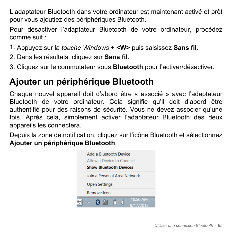 Ajouter un périphérique bluetooth | Acer Aspire V5-551G User Manual | Page 209 / 3584