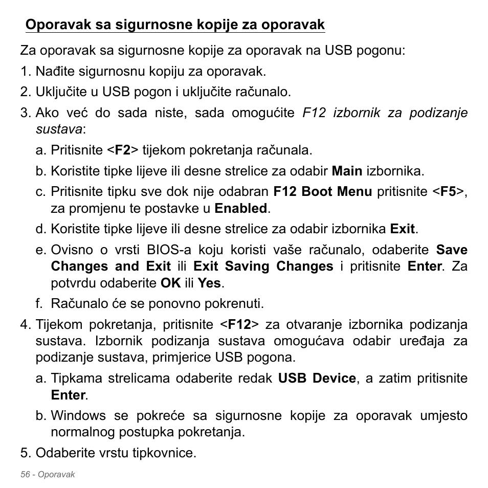 Oporavak sa sigurnosne kopije za oporavak | Acer Aspire V5-551G User Manual | Page 2120 / 3584