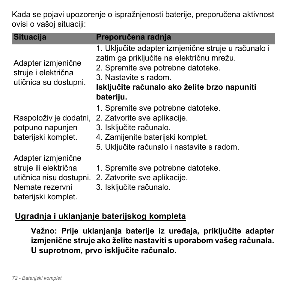 Ugradnja i uklanjanje baterijskog kompleta | Acer Aspire V5-551G User Manual | Page 2136 / 3584