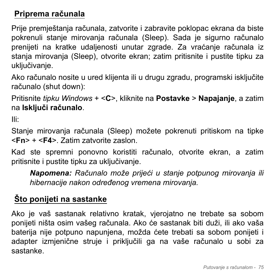 Priprema računala, Što ponijeti na sastanke, Priprema računala što ponijeti na sastanke | Acer Aspire V5-551G User Manual | Page 2139 / 3584