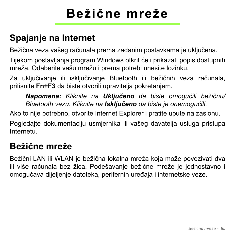 Bežične mreže, Spajanje na internet, Spajanje na internet bežične mreže | Acer Aspire V5-551G User Manual | Page 2149 / 3584