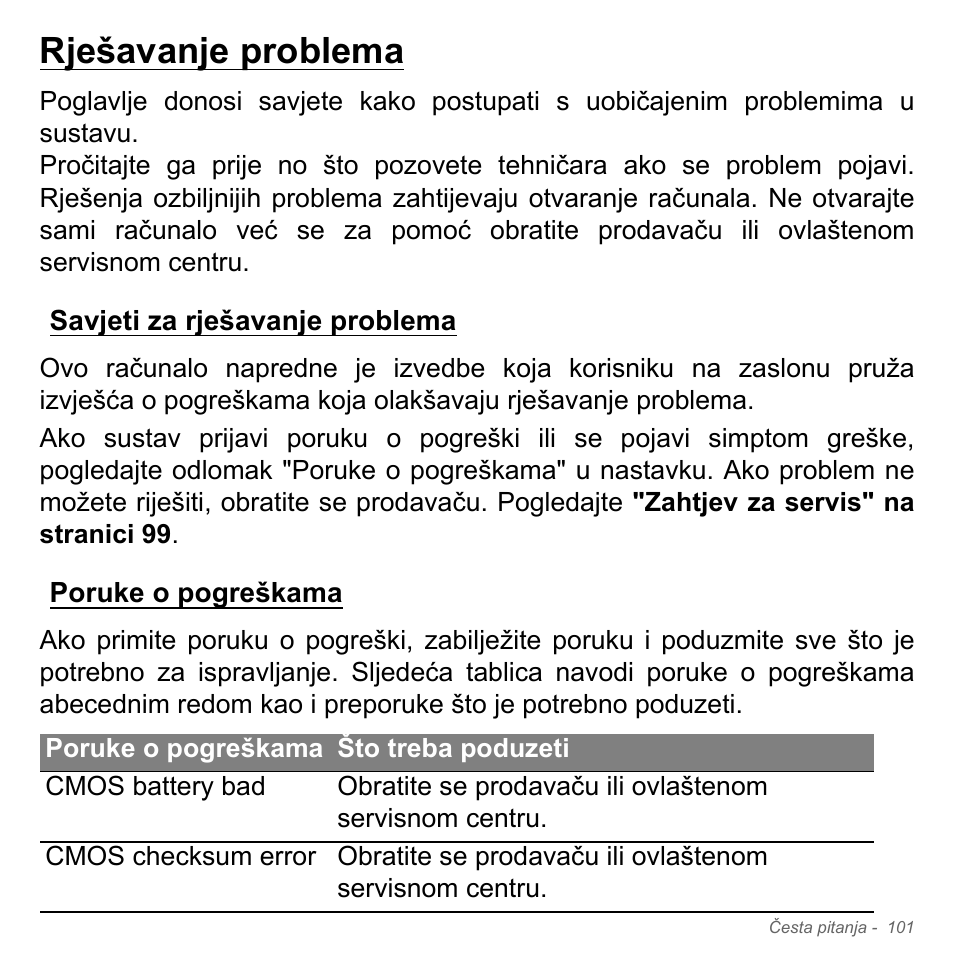 Rješavanje problema, Savjeti za rješavanje problema, Poruke o pogreškama | Savjeti za rješavanje problema poruke o pogreškama | Acer Aspire V5-551G User Manual | Page 2165 / 3584